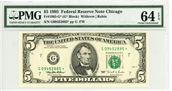 1985-G* (G* Block), $5 Federal Reserve Note Chicago, 1995