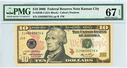 2040-J (IJA Block), $10 Federal Reserve Note Kansas City, 2006