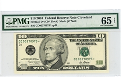 2035-D* (CD* Block), $10 Federal Reserve Note Cleveland, 2001