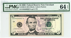 1993-D (IDA Block), $5 Federal Reserve Note Cleveland, 2006