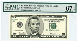 1988-H (CHA Block), $5 Federal Reserve Note St. Louis, 2001