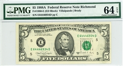 1980-E (ED Block), $5 Federal Reserve Note Richmond, 1988A