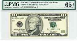 2037-H (DHA Block), $10 Federal Reserve Note St. Louis, 2003