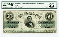 T-16, $50 Confederate States of America, 1861