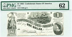 T-44, $1 Confederate States of America, 1862