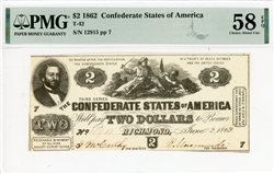 T-42, $2 Confederate States of America, 1862