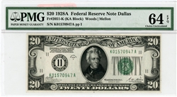 2051-K (KA Block), $20 Federal Reserve Note Dallas, 1928A