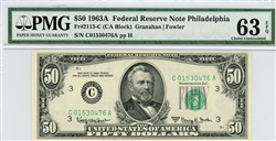 2113-C, $50 Federal Reserve Note Philadelphia, 1963A