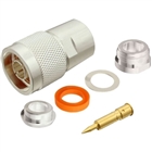 N Male clamp-solder for RG-213, silver body, gold pin, teflon dielectric
