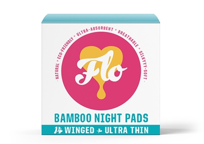Here We Flo, FLO Bamboo Night Pads, w/Wings, 14 pads
