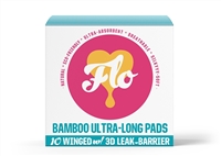 Here We Flo, FLO Bamboo Ultra-Long Pads, w/Wings & 3D-Leak Barrier, 10 pads