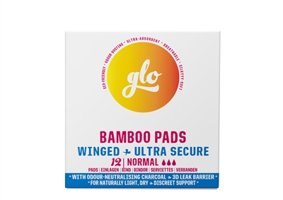 Here We Flo, glo Bamboo Pads for Sensitive Bladders, Normal w/ Wings, 12 Pads