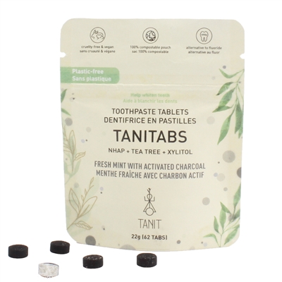TANIT TANITABS Toothpaste, Fresh Mint w/ Charcoal, 62 tabs
