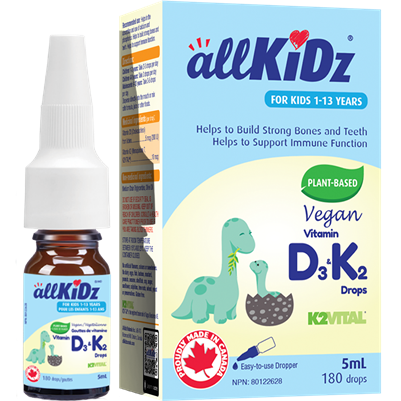 allKiDz Vitamin D3 & K2 Drops, Vegan, 5mL