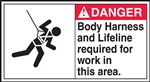 Danger Label Body Harness And Lifeline Required