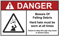 Danger Label Beware of Falling Debris