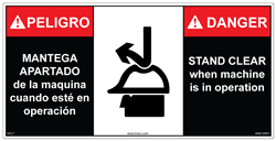 Danger - Stand Clear When Machine In Operation - 6" x 14" Adhesive Vinyl Multilingual EN/ES Label