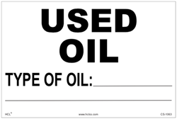 Used Oil - Type of Oil Labels