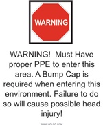 Warning Proper PPE Required Bump Cap Label