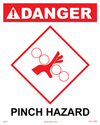 Danger Pinch Hazard - 5" x 4" Adhesive Vinyl Label (Pack of 25)