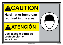 Caution - Hard Hat or Bump Cap Required In This Area - Multilingual English/Spanish 10" x 14" Adhesive Vinyl