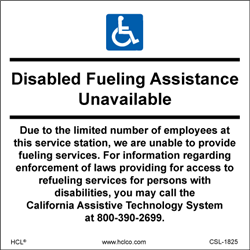 Disabled Fueling Assistance Unavailable - Adhesive Vinyl Label