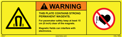 Warning - This Plate Contains Strong Permanent Magnets - 5" x 1.5" Adhesive Vinyl Label
