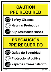 Caution PPE Required - English/Spanish 10" x 14" Plastic Sign