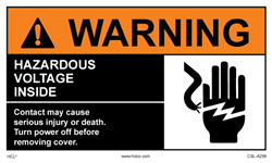Warning Hazardous Voltage Inside - Adhesive Vinyl Label (Pack of 25)