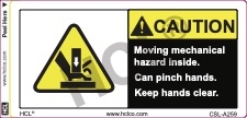 "Caution - Moving Mechanical Hazard Inside" - 1.5" x 3" - Adhesive Vinyl (Pack of 100)