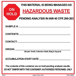 Pending Analysis Hazardous Waste Label