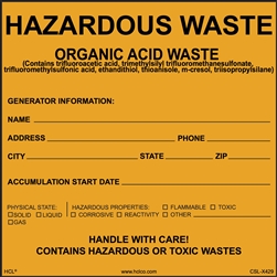 Organic Acid Waste - 6" x 6" Adhesive Vinyl Label