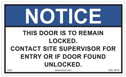 Notice Sign -  This Door To Remain Locked Label