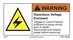 Custom Warning - Hazardous Voltage Enclosed - 2" x 3.75" Adhesive Vinyl (Pack of 25)