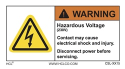 Warning - Hazardous Voltage - 230V Safety Label