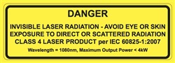 Danger - Invisible Laser Radiation - Avoid Eye Or Skin Exposure - 1" x 3" Adhesive Vinyl Label