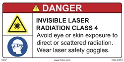 Danger - Invisible Laser Radiation Class 4 - 2" x 4" Adhesive Vinyl Label