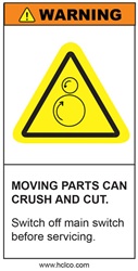 Caution - Moving Parts - 2" x 4" Adhesive Vinyl Label