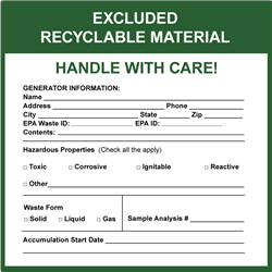 Custom Excluded Recyclable Material Label (ERM) w/ EPA ID Line