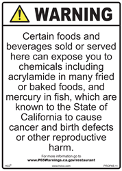 Restaurant Prop 65 Sign