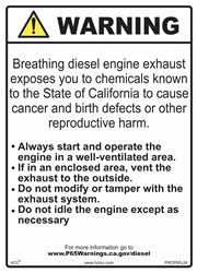 Diesel Engine Exhaust Prop 65 Sign