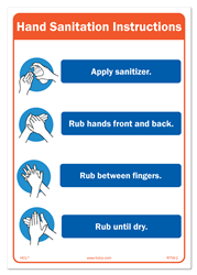 Hand Sanitation Instruction Sign - 7â€ x 10â€ Vinyl Label w/ Residue-Free Adhesive