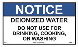 Notice Label - Deionized Water