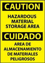 Bilingual Caution Sign - Hazardous Material Storage Area