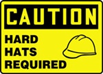 Caution Sign - Hard Hats Required With Graphic