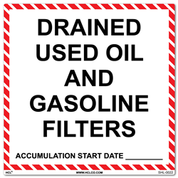 Drained Used Oil And Gasoline Filters Label