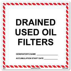 Drained Used Oil Filters Label