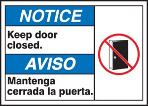 Keep Door Closed (English/Spanish) Sign