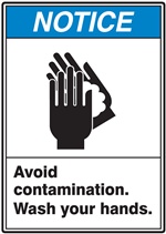 Notice - Avoid Contamination Wash Your Hands - 3" x 5" Adhesive Vinyl (Pack of 25)