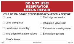Do Not Use Respirator - Needs Repair With User Name Label